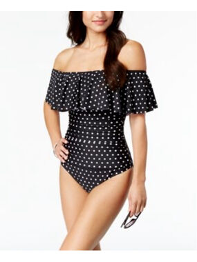 Women's LAUREN Ralph Lauren Plus Size 14 Black White Polka Dot One Piece